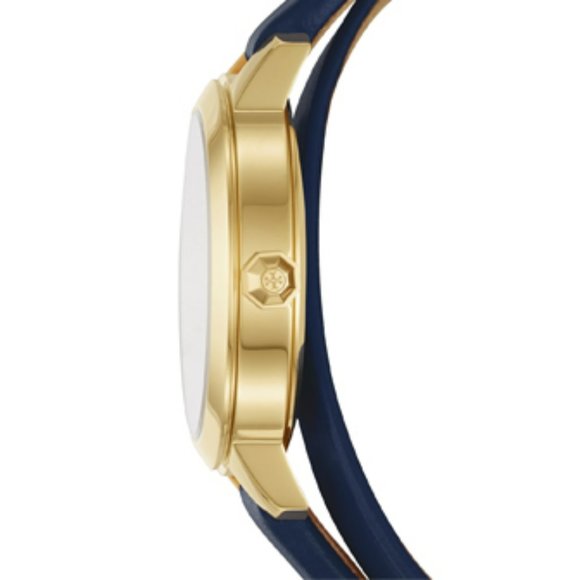Tory Burch Women\'s Navy/Gold Collins Leather Wrap Strap 32mm Watch main image 4